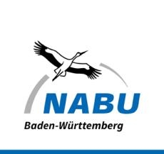 Logo des Naturschutzbund Deutschland, Landesverband Baden-Württemberg; es zeigt einen Storch über dem blauen Schriftzug NABU