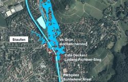 Darstellung Hochwasserschutz auf Luftbild von Staufen